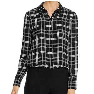 Elie Tahari 'Ingunn' Printed Button-Up Shirt, Black/White, Size Large